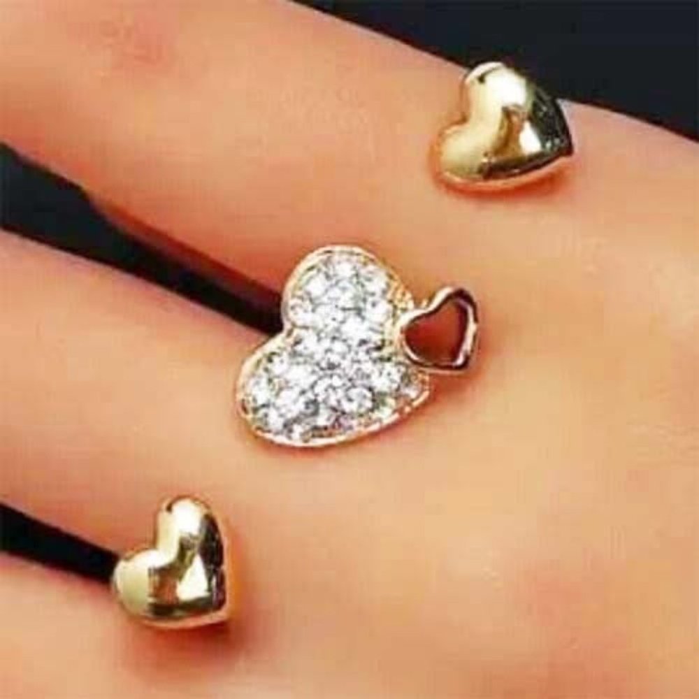 FASHION FUN 4 HEARTS ADD UP TO LOTS OF LOVE  DOUBLE FINGER *NEW* RING B